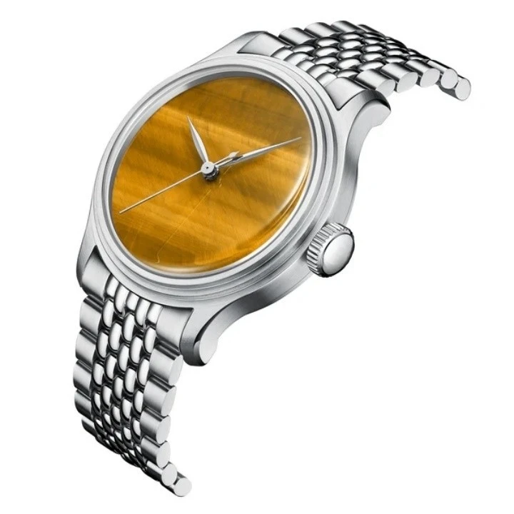 OEM Customized Natural Tiger Eye Stone Mechanical Watch For Men